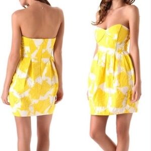 SHOSHANNA Yellow JacquardBoned Sunflower Jane Cocktail Bubble Skirt Dress